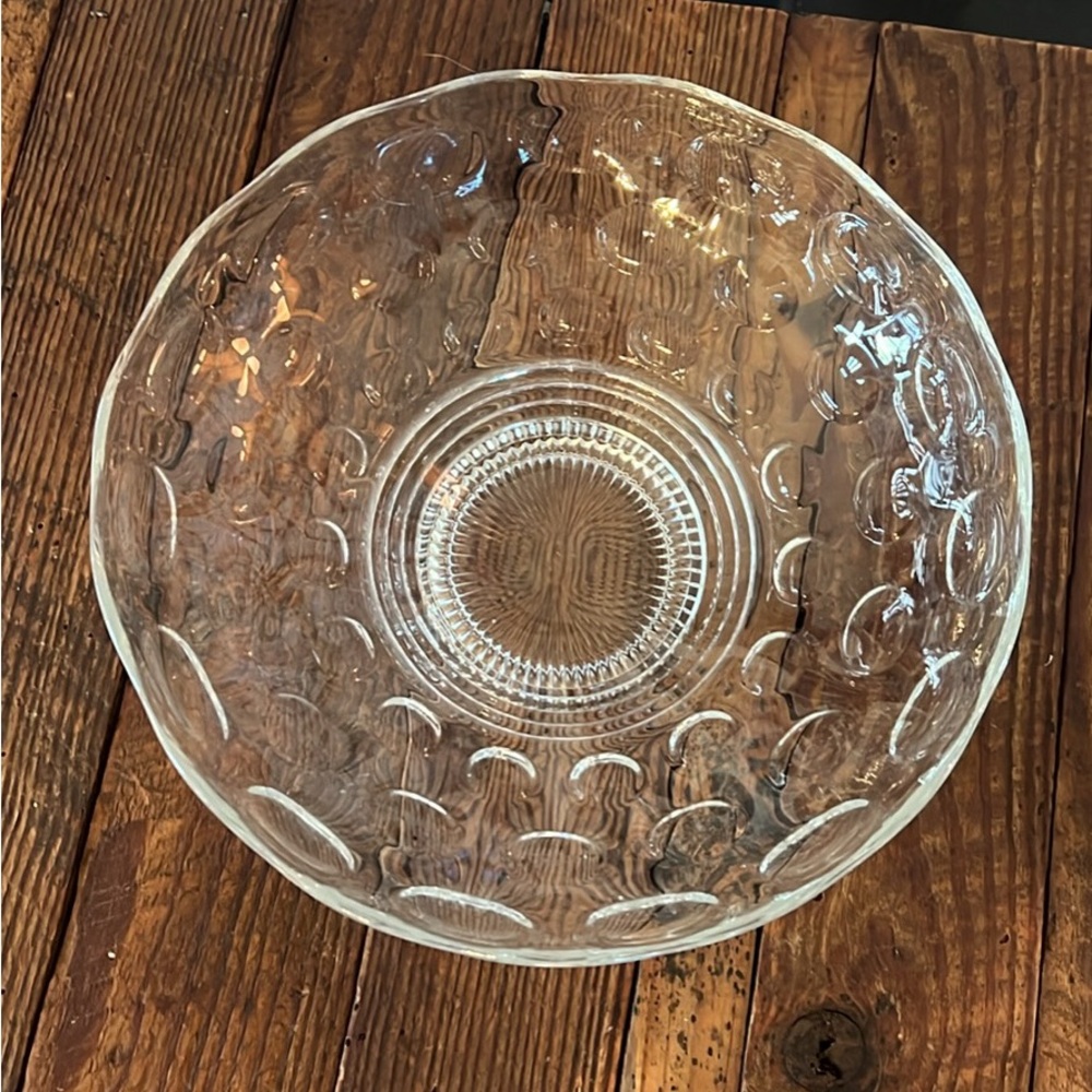Vintage Clear Patterned Glass Serving Bowl